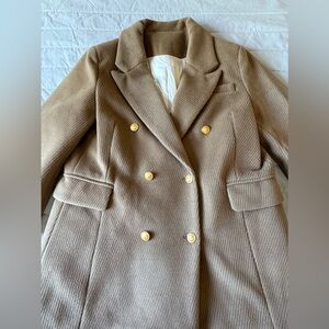 Tan Down-lined Dress Coat. Size unknown. Please photo check measurements. 🤔